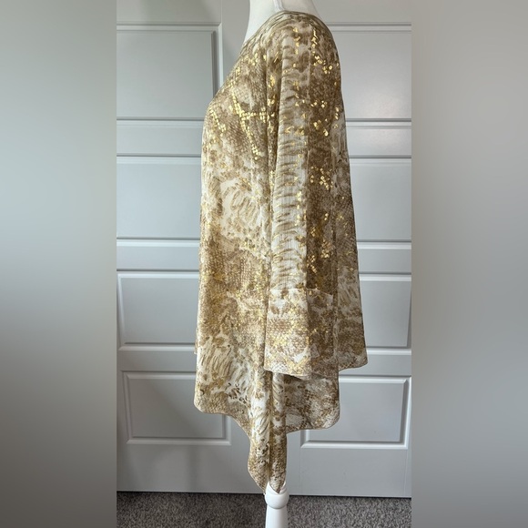Gold Snake Print Tunic Top Long Sleeve Asymmetric Hem - Picture 2 of 5